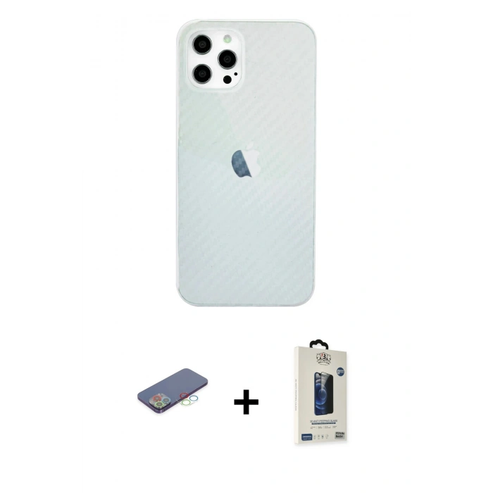 MARSİLYAN™- iPhone 12 Pro Max Kılıf Nova Çizgi - Siyah Bilvis Hayalet Cam Ekran Koruyucu + Renkli Kamera Lens Koruma Cam - MI