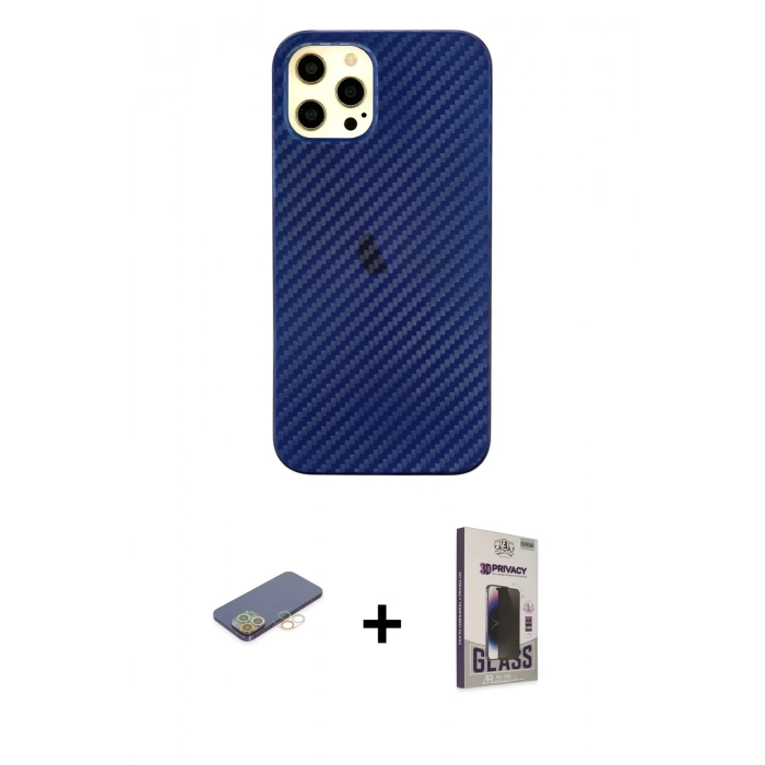 MARSİLYAN™- iPhone 12 Pro Max Kılıf Nova Çizgi - Siyah Bilvis Hayalet Cam Ekran Koruyucu + Renkli Kamera Lens Koruma Cam - SI