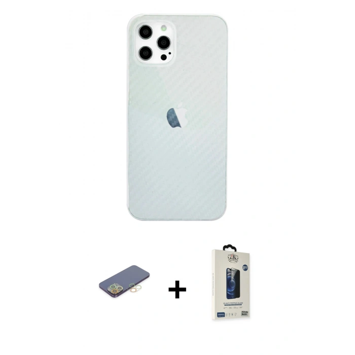 MARSİLYAN™- iPhone 12 Pro Max Kılıf Nova Çizgi - Siyah Bilvis Hayalet Cam Ekran Koruyucu + Renkli Kamera Lens Koruma Cam - SI
