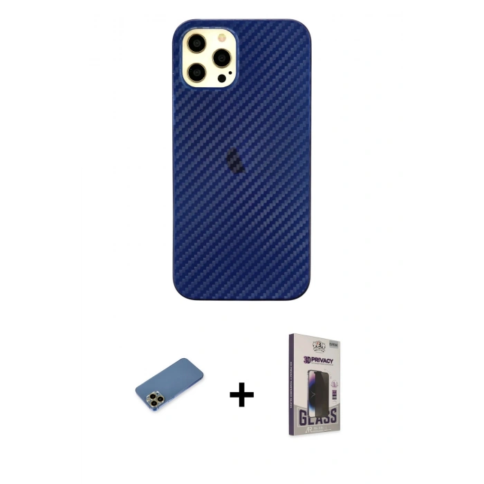 MARSİLYAN™- iPhone 12 Pro Max Kılıf Nova Çizgi - Siyah Bilvis Hayalet Cam Ekran Koruyucu + Shine Kamera Lens Koruma Cam - GD