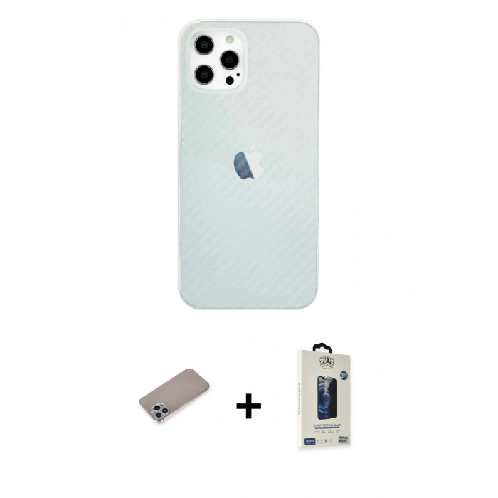 MARSİLYAN™- iPhone 12 Pro Max Kılıf Nova Çizgi - Siyah Bilvis Hayalet Cam Ekran Koruyucu + Shine Kamera Lens Koruma Cam - SABE