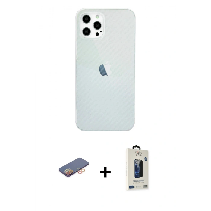 MARSİLYAN™- iPhone 12 Pro Max Kılıf Nova Çizgi - Siyah Bilvis Hayalet Cam Ekran Koruyucu + Turuncu Renkli Kamera Lens Koruma Cam