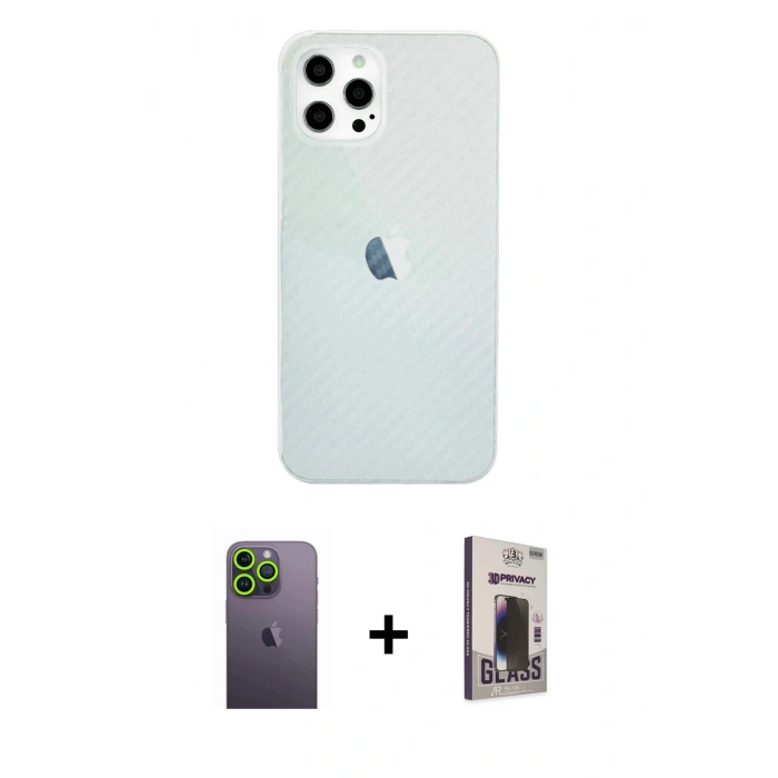MARSİLYAN™- iPhone 12 Pro Max Kılıf Nova Çizgi - Siyah Bilvis Hayalet Cam Ekran Koruyucu + Neon Fosforlu Kamera Lens - YL