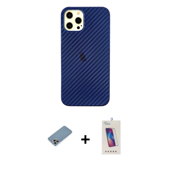 MARSİLYAN™- iPhone 12 Pro Max Kılıf Nova Çizgi - Siyah Joko 5D Cam + Gökkuşağı Shine Kamera Lens Koruma Cam