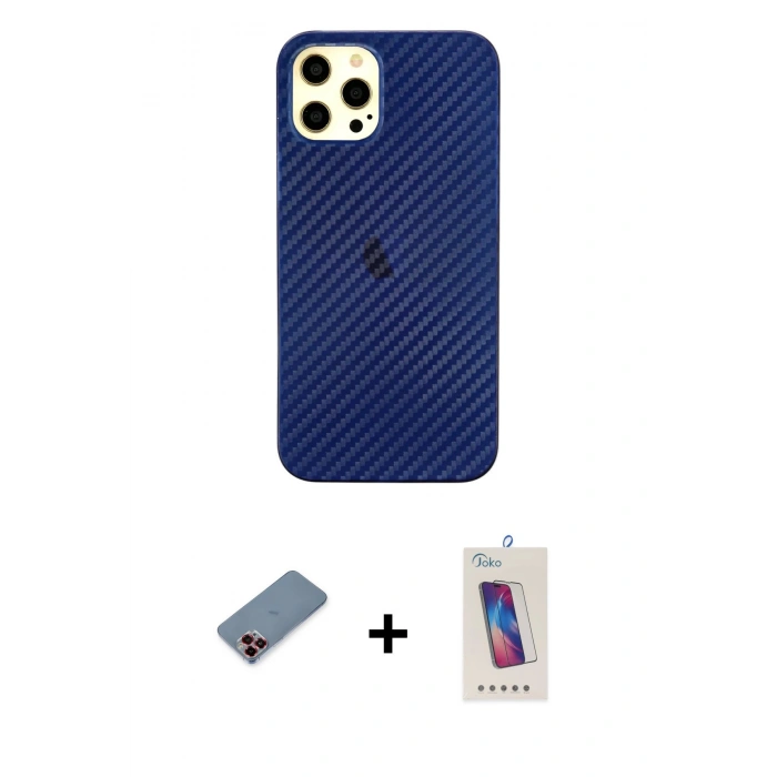 MARSİLYAN™- iPhone 12 Pro Max Kılıf Nova Çizgi - Siyah Joko 5D Cam + Metal Kamera Lens Koruma Cam - KI