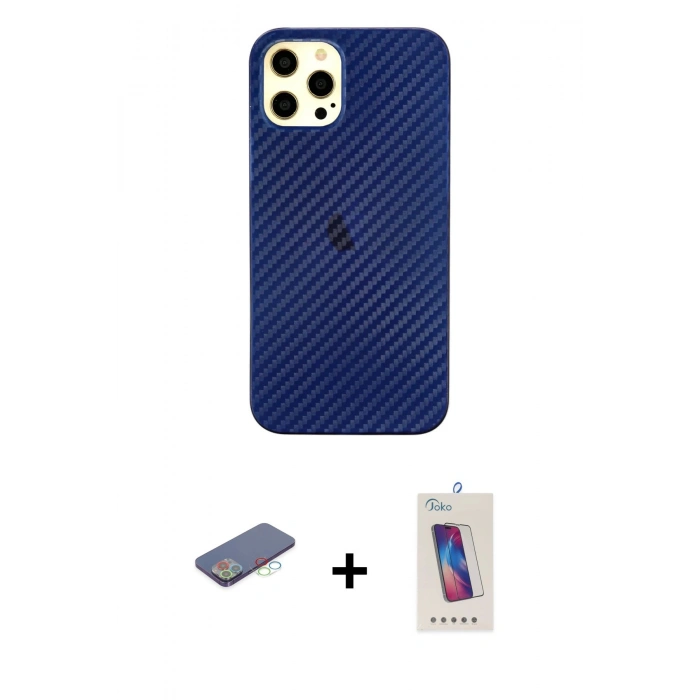 MARSİLYAN™- iPhone 12 Pro Max Kılıf Nova Çizgi - Siyah Joko 5D Cam + Renkli Kamera Lens Koruma Cam - MI