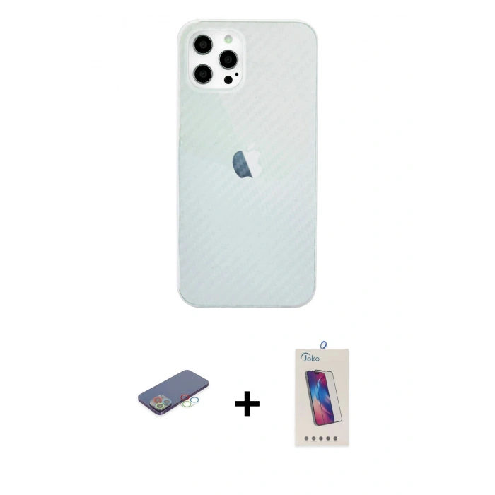MARSİLYAN™- iPhone 12 Pro Max Kılıf Nova Çizgi - Siyah Joko 5D Cam + Renkli Kamera Lens Koruma Cam - MI