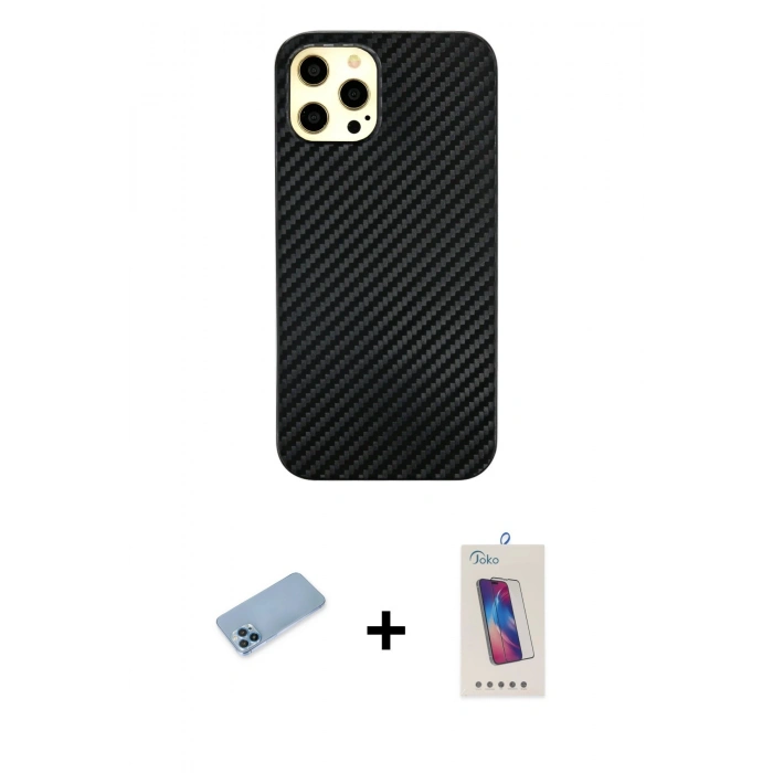 MARSİLYAN™- iPhone 12 Pro Max Kılıf Nova Çizgi - Siyah Joko 5D Cam + Shine Kamera Lens Koruma Cam - MI