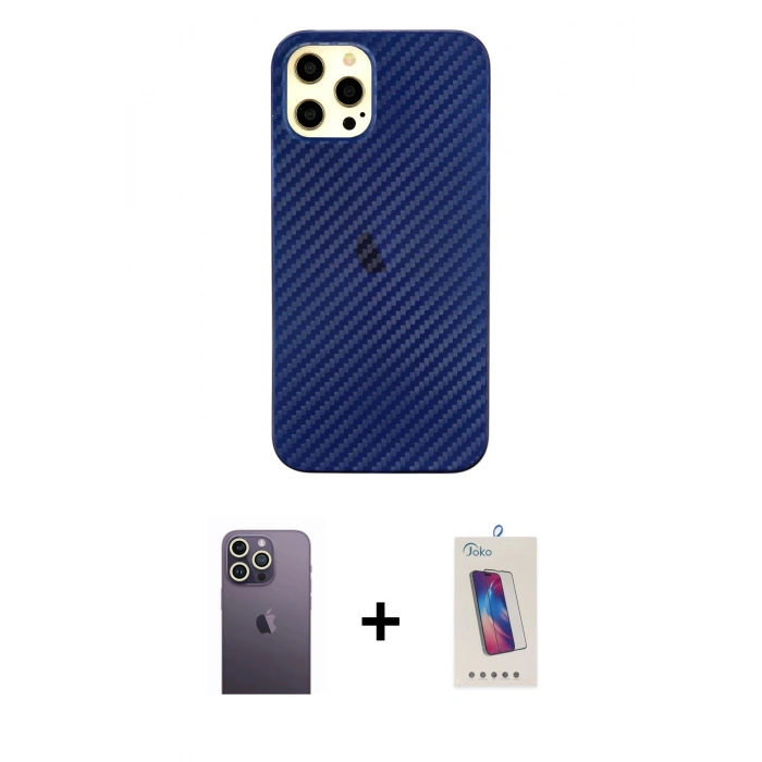MARSİLYAN™- iPhone 12 Pro Max Kılıf Nova Çizgi - Siyah Joko 5D Cam + Neon Fosforlu Kamera Lens - BZ