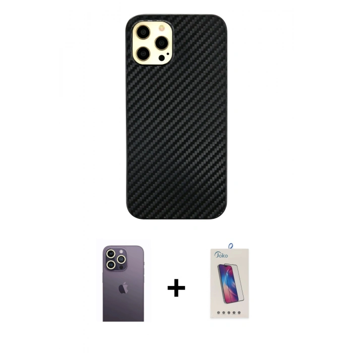 MARSİLYAN™- iPhone 12 Pro Max Kılıf Nova Çizgi - Siyah Joko 5D Cam + Neon Fosforlu Kamera Lens - BZ