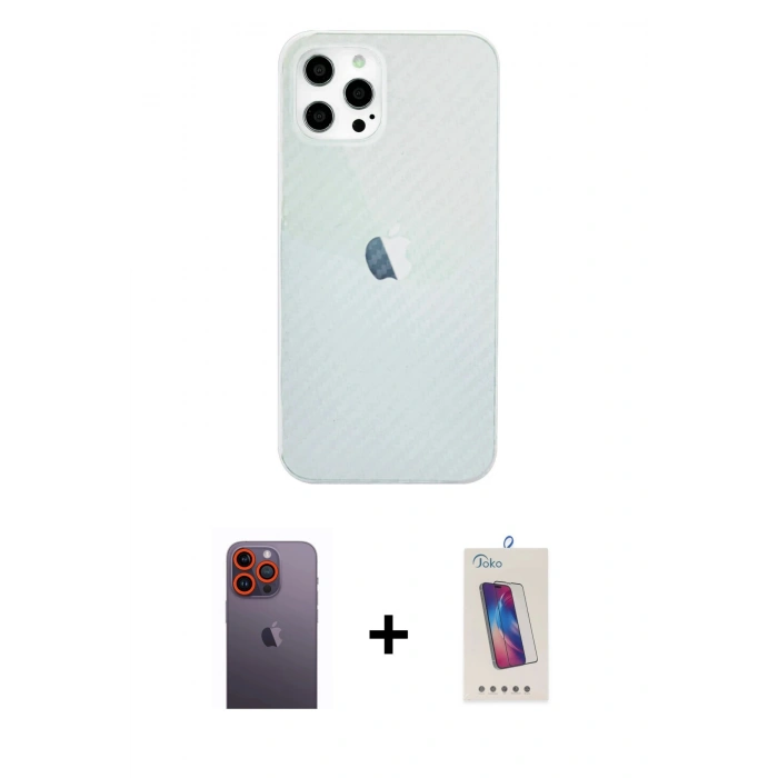MARSİLYAN™- iPhone 12 Pro Max Kılıf Nova Çizgi - Siyah Joko 5D Cam + Neon Fosforlu Kamera Lens - TU