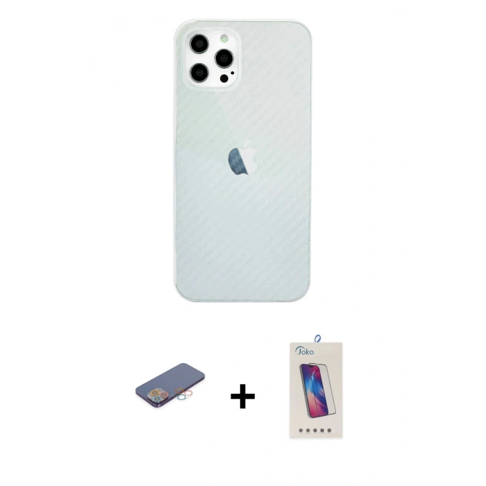 MARSİLYAN™- iPhone 12 Pro Max Kılıf Nova Çizgi - Siyah Joko 5D Cam + Renkli Kamera Lens Koruma Cam - PE