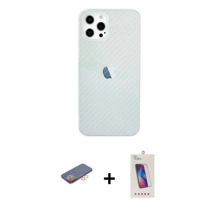 MARSİLYAN™- iPhone 12 Pro Max Kılıf Nova Çizgi - Siyah Joko 5D Cam + Renkli Kamera Lens Koruma Cam - TU