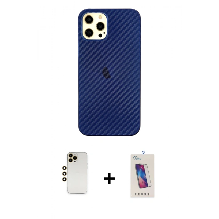 MARSİLYAN™- iPhone 12 Pro Max Kılıf Nova Çizgi - Siyah Joko 5D Cam + Shine Kamera Lens - GD