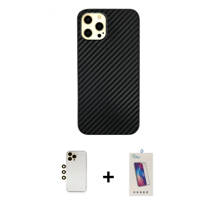 MARSİLYAN™- iPhone 12 Pro Max Kılıf Nova Çizgi - Siyah Joko 5D Cam + Shine Kamera Lens - GD