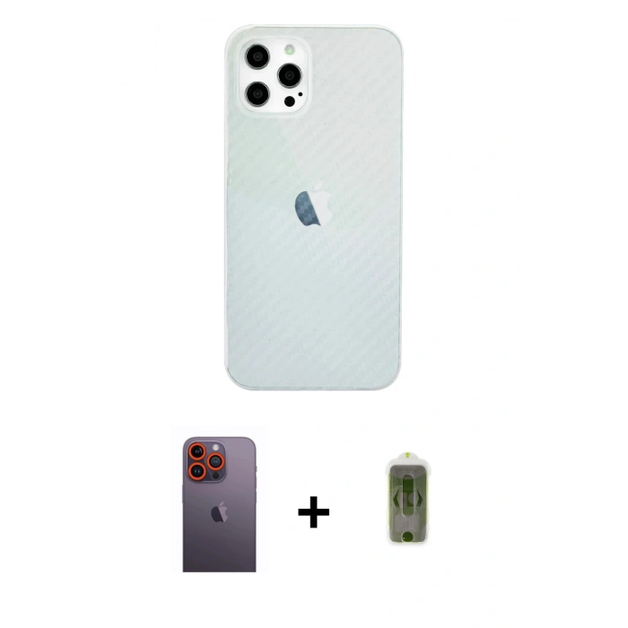 MARSİLYAN™- iPhone 12 Pro Max Kılıf Nova Çizgi - Siyah Joko Magic 5D Hayalet Cam + Neon Fosforlu Kamera Lens - TU