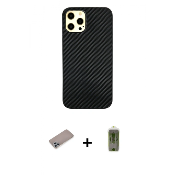 MARSİLYAN™- iPhone 12 Pro Max Kılıf Nova Çizgi - Siyah Joko Magic 5D Hayalet Cam + Shine Kamera Lens Koruma Cam - SABE