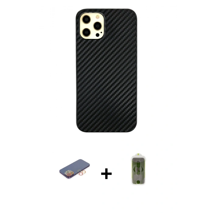 MARSİLYAN™- iPhone 12 Pro Max Kılıf Nova Çizgi - Siyah Joko Magic 5D Hayalet Cam + Renkli Kamera Lens Koruma Cam - TU