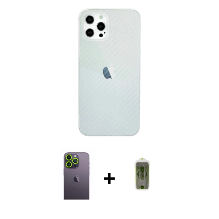 MARSİLYAN™- iPhone 12 Pro Max Kılıf Nova Çizgi - Siyah Joko Magic 5D Hayalet Cam + Neon Fosforlu Kamera Lens - YL
