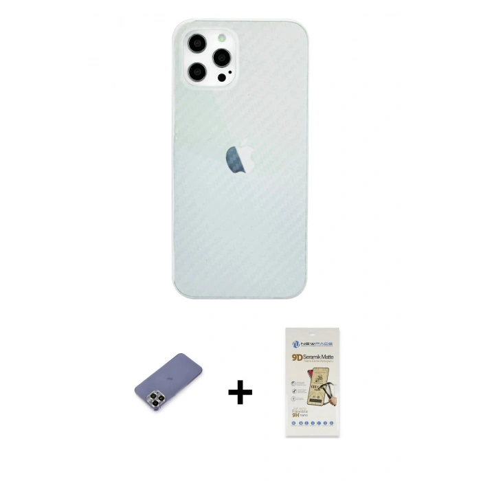 MARSİLYAN™- iPhone 12 Pro Max Kılıf Nova Çizgi - Siyah Mat Seramik Nano Ekran Koruyucu + Gold Metal Kamera Lens Koruma Cam