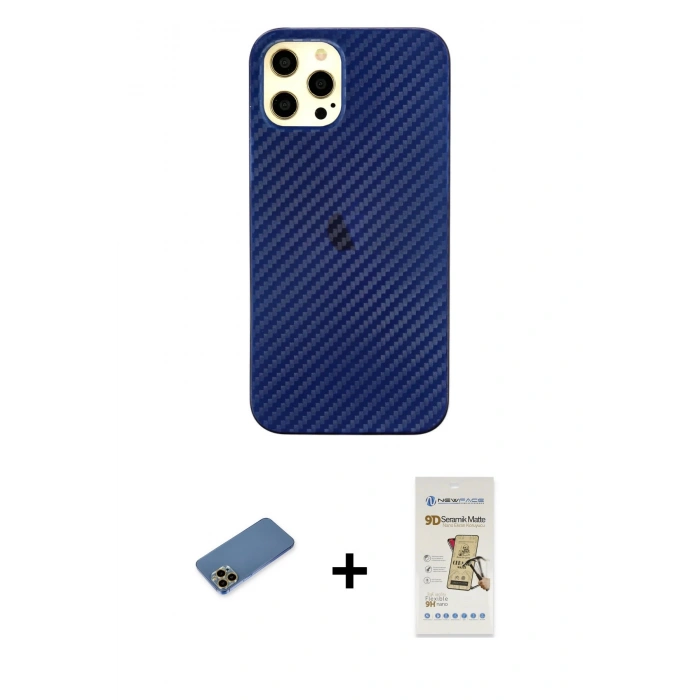 MARSİLYAN™- iPhone 12 Pro Max Kılıf Nova Çizgi - Siyah Mat Seramik Nano Ekran Koruyucu + Shine Kamera Lens Koruma Cam - GD