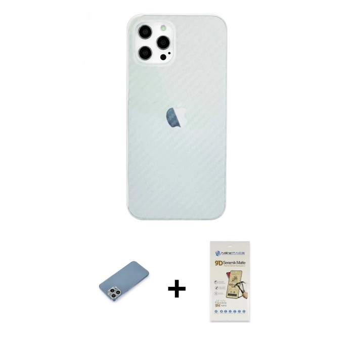 MARSİLYAN™- iPhone 12 Pro Max Kılıf Nova Çizgi - Siyah Mat Seramik Nano Ekran Koruyucu + Shine Kamera Lens Koruma Cam - GS
