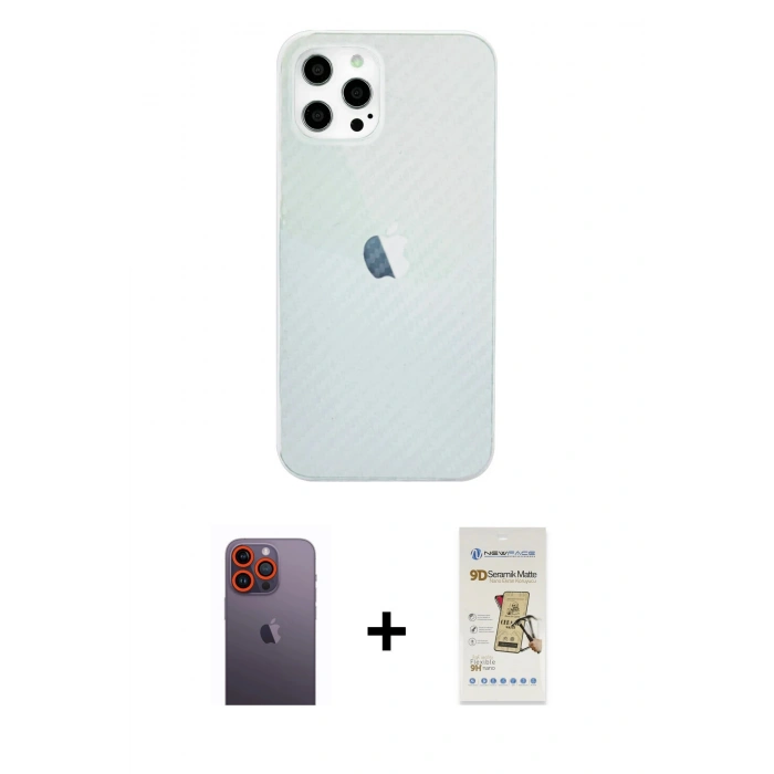 MARSİLYAN™- iPhone 12 Pro Max Kılıf Nova Çizgi - Siyah Mat Seramik Nano Ekran Koruyucu + Neon Fosforlu Kamera Lens - TU