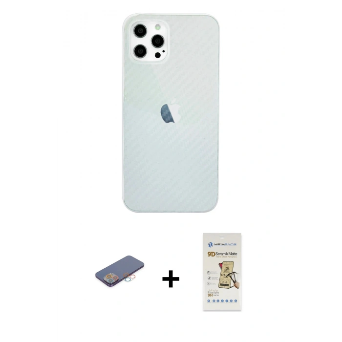MARSİLYAN™- iPhone 12 Pro Max Kılıf Nova Çizgi - Siyah Mat Seramik Nano Ekran Koruyucu + Renkli Kamera Lens Koruma Cam - PE