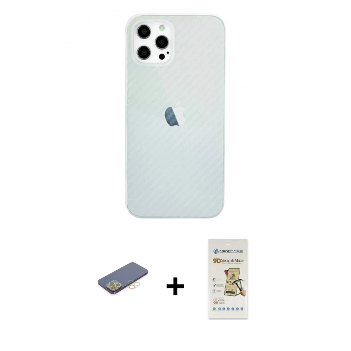 MARSİLYAN™- iPhone 12 Pro Max Kılıf Nova Çizgi - Siyah Mat Seramik Nano Ekran Koruyucu + Sarı Renkli Kamera Lens Koruma Cam