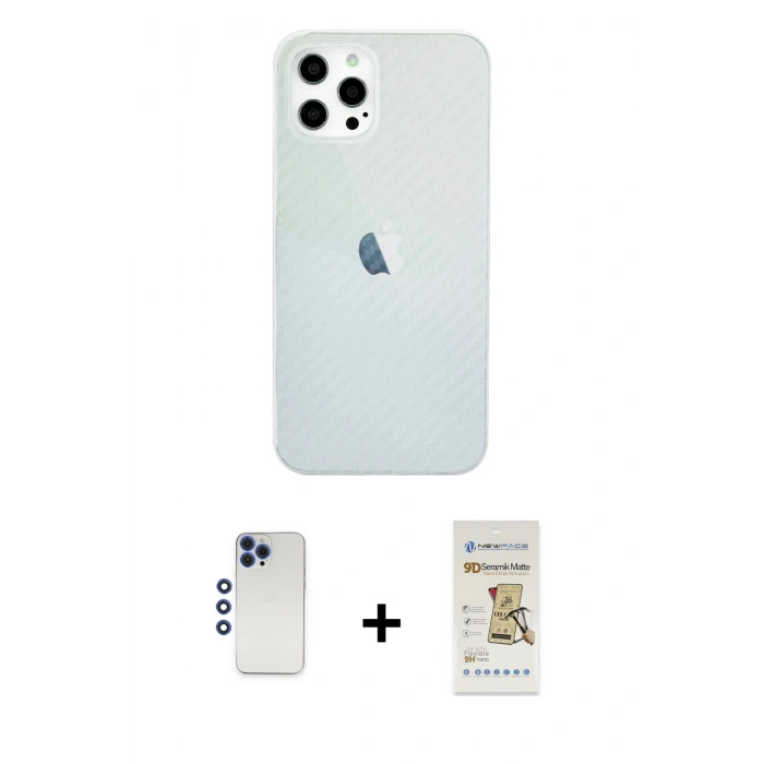 MARSİLYAN™- iPhone 12 Pro Max Kılıf Nova Çizgi - Siyah Mat Seramik Nano Ekran Koruyucu + Shine Kamera Lens - LT