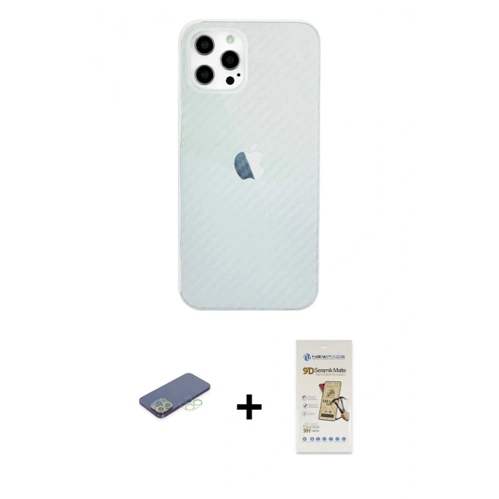 MARSİLYAN™- iPhone 12 Pro Max Kılıf Nova Çizgi - Siyah Mat Seramik Nano Ekran Koruyucu + Renkli Kamera Lens Koruma Cam - YL