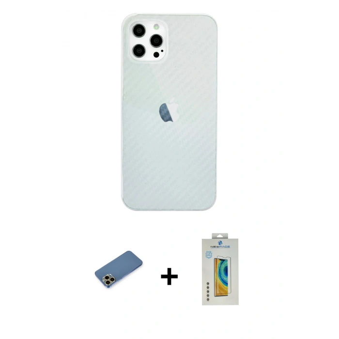 MARSİLYAN™- iPhone 12 Pro Max Kılıf Nova Çizgi - Siyah Polymer Nano Ekran Koruyucu + Shine Kamera Lens Koruma Cam - GD