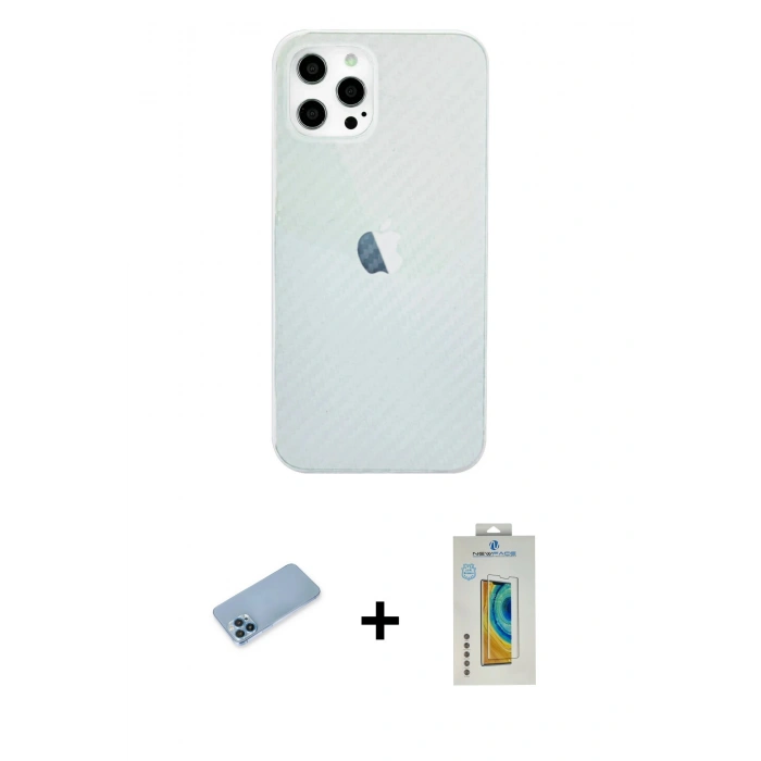 MARSİLYAN™- iPhone 12 Pro Max Kılıf Nova Çizgi - Siyah Polymer Nano Ekran Koruyucu + Shine Kamera Lens Koruma Cam - MI