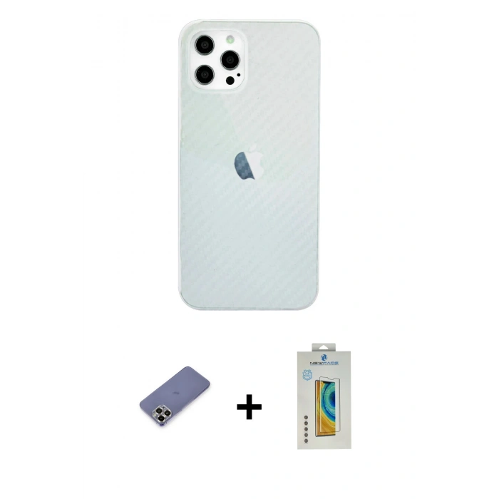 MARSİLYAN™- iPhone 12 Pro Max Kılıf Nova Çizgi - Siyah Polymer Nano Ekran Koruyucu + Metal Kamera Lens Koruma Cam - GD