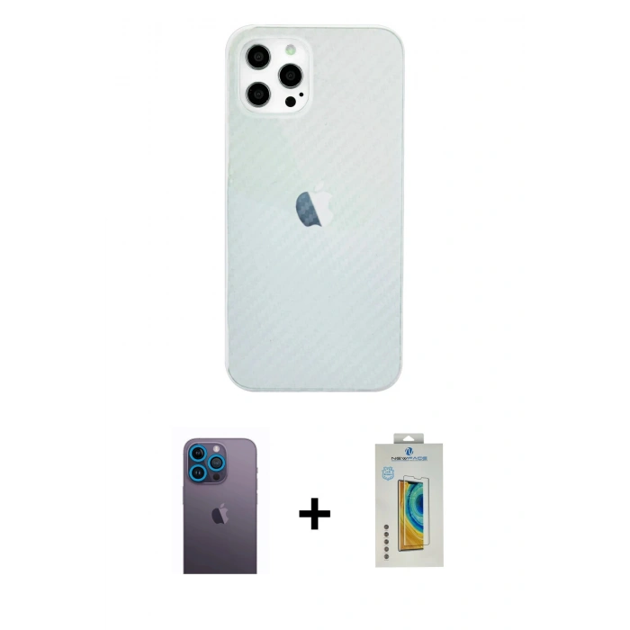 MARSİLYAN™- iPhone 12 Pro Max Kılıf Nova Çizgi - Siyah Polymer Nano Ekran Koruyucu + Neon Fosforlu Kamera Lens - MI