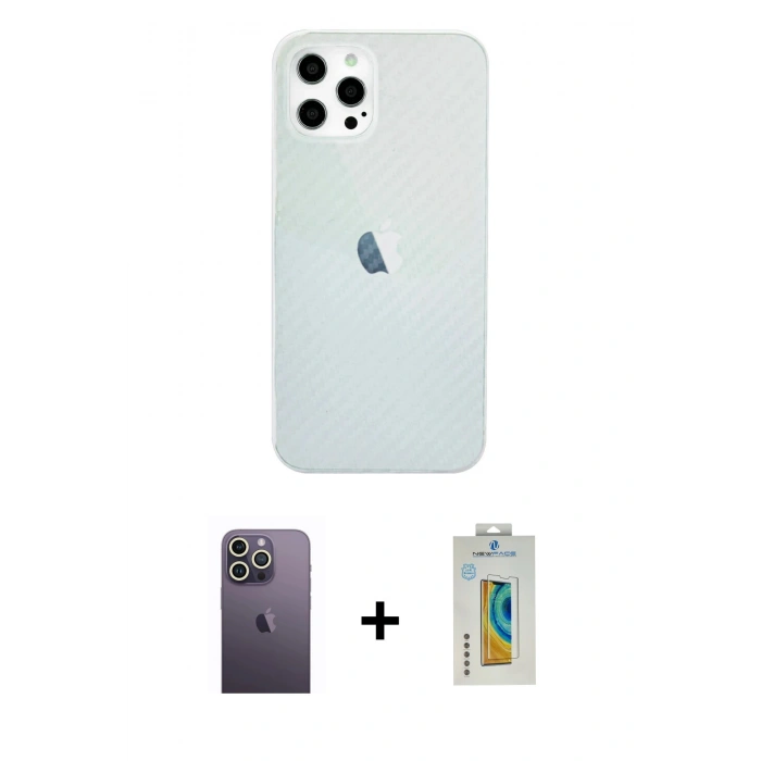 MARSİLYAN™- iPhone 12 Pro Max Kılıf Nova Çizgi - Siyah Polymer Nano Ekran Koruyucu + Neon Fosforlu Kamera Lens - BZ