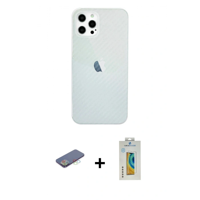 MARSİLYAN™- iPhone 12 Pro Max Kılıf Nova Çizgi - Siyah Polymer Nano Ekran Koruyucu + Renkli Kamera Lens Koruma Cam - MI