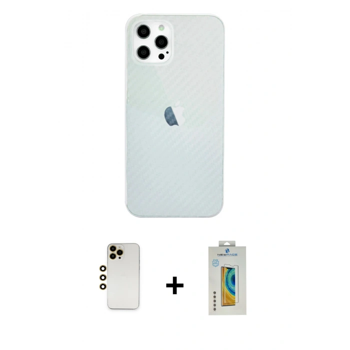 MARSİLYAN™- iPhone 12 Pro Max Kılıf Nova Çizgi - Siyah Polymer Nano Ekran Koruyucu + Shine Kamera Lens - GD