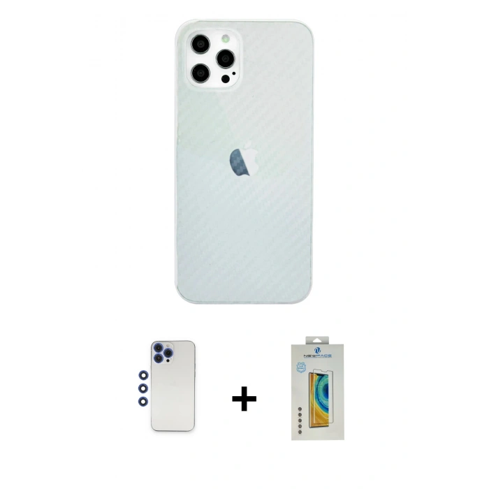 MARSİLYAN™- iPhone 12 Pro Max Kılıf Nova Çizgi - Siyah Polymer Nano Ekran Koruyucu + Shine Kamera Lens - LT