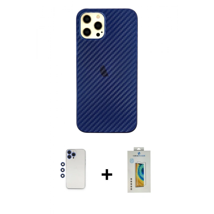 MARSİLYAN™- iPhone 12 Pro Max Kılıf Nova Çizgi - Siyah Polymer Nano Ekran Koruyucu + Shine Kamera Lens - LT