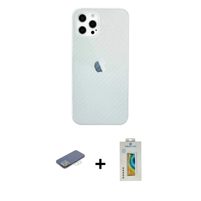 MARSİLYAN™- iPhone 12 Pro Max Kılıf Nova Çizgi - Siyah Polymer Nano Ekran Koruyucu + Yeşil Renkli Kamera Lens Koruma Cam