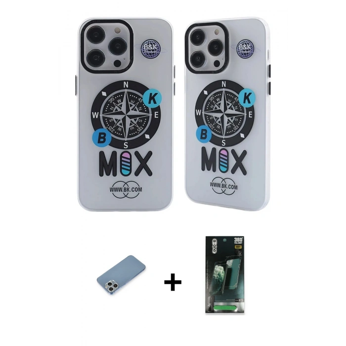 MARSİLYAN™- iPhone 12 Pro Max Kılıf Nova Doku Koleksiyonu - Şeffaf 360 Full Body Arka Koruyucu + Gümüş Shine Kamera Lens Koruma Cam