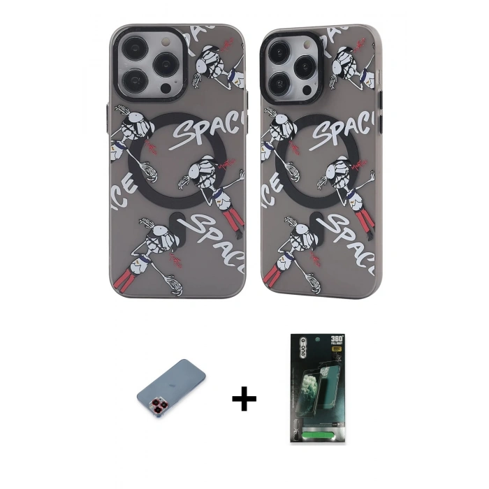 MARSİLYAN™- iPhone 12 Pro Max Kılıf Nova Doku Koleksiyonu - Şeffaf 360 Full Body Arka Koruyucu + Metal Kamera Lens Koruma Cam - KI