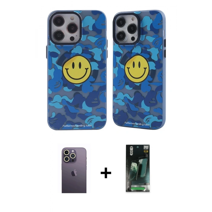 MARSİLYAN™- iPhone 12 Pro Max Kılıf Nova Doku Koleksiyonu - Şeffaf 360 Full Body Arka Koruyucu + Neon Fosforlu Kamera Lens - BZ