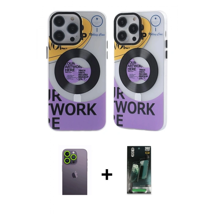 MARSİLYAN™- iPhone 12 Pro Max Kılıf Nova Doku Koleksiyonu - Şeffaf 360 Full Body Arka Koruyucu + Neon Fosforlu Kamera Lens - YL