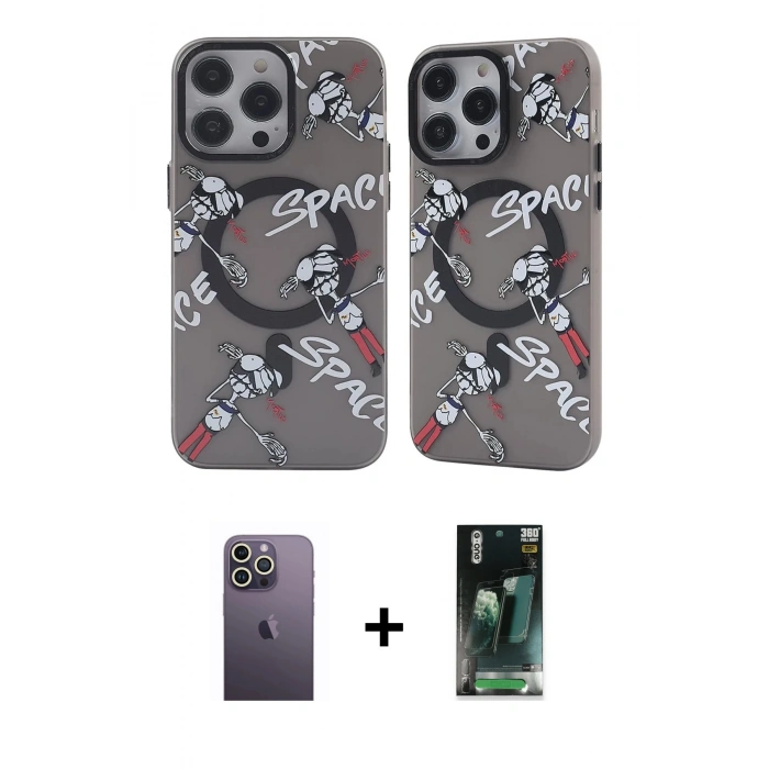 MARSİLYAN™- iPhone 12 Pro Max Kılıf Nova Doku Koleksiyonu - Şeffaf 360 Full Body Arka Koruyucu + Neon Fosforlu Kamera Lens - BZ