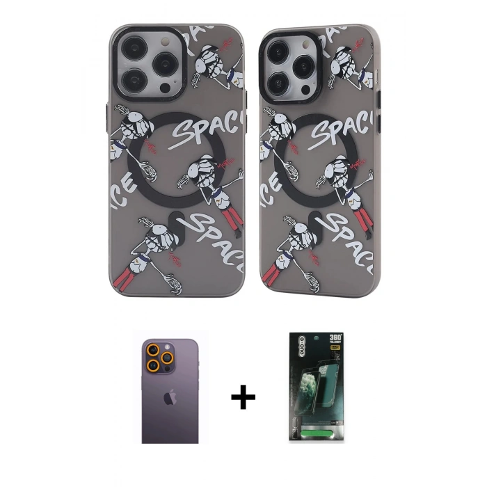 MARSİLYAN™- iPhone 12 Pro Max Kılıf Nova Doku Koleksiyonu - Şeffaf 360 Full Body Arka Koruyucu + Sarı Neon Fosforlu Kamera Lens