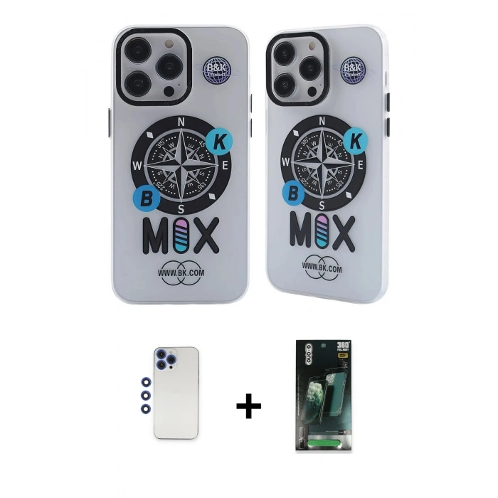 MARSİLYAN™- iPhone 12 Pro Max Kılıf Nova Doku Koleksiyonu - Şeffaf 360 Full Body Arka Koruyucu + Shine Kamera Lens - LT