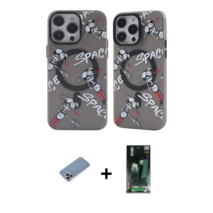 MARSİLYAN™- iPhone 12 Pro Max Kılıf Nova Doku Koleksiyonu - Şeffaf 360 Full Body Arka Koruyucu + Shine Kamera Lens Koruma Cam - PE