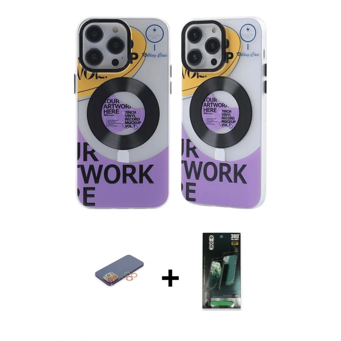 MARSİLYAN™- iPhone 12 Pro Max Kılıf Nova Doku Koleksiyonu - Şeffaf 360 Full Body Arka Koruyucu + Turuncu Renkli Kamera Lens Koruma Cam